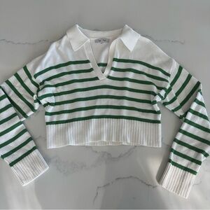 Gab & Kate Striped Collared Polo Lightweight Knit Sweater